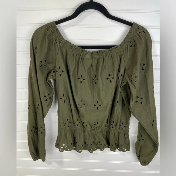 H&M Floral Green Long Sleeve Top Medium Women's - Picture 1 of 4